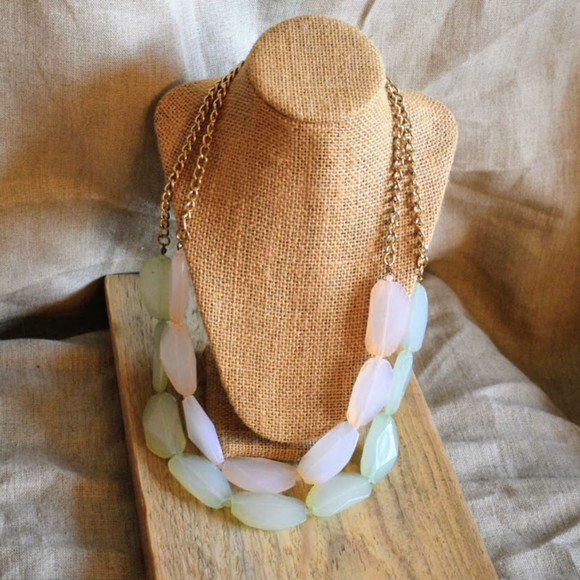 Pre-loved Chunky Faux Stone Double Strand Chain Statement Necklace Pastels - Picture 1 of 3